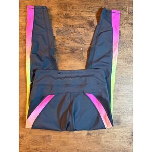 HM Sport Womens Ombre Mesh Panel Running Leggings Gray Neon Pink Yellow Medium